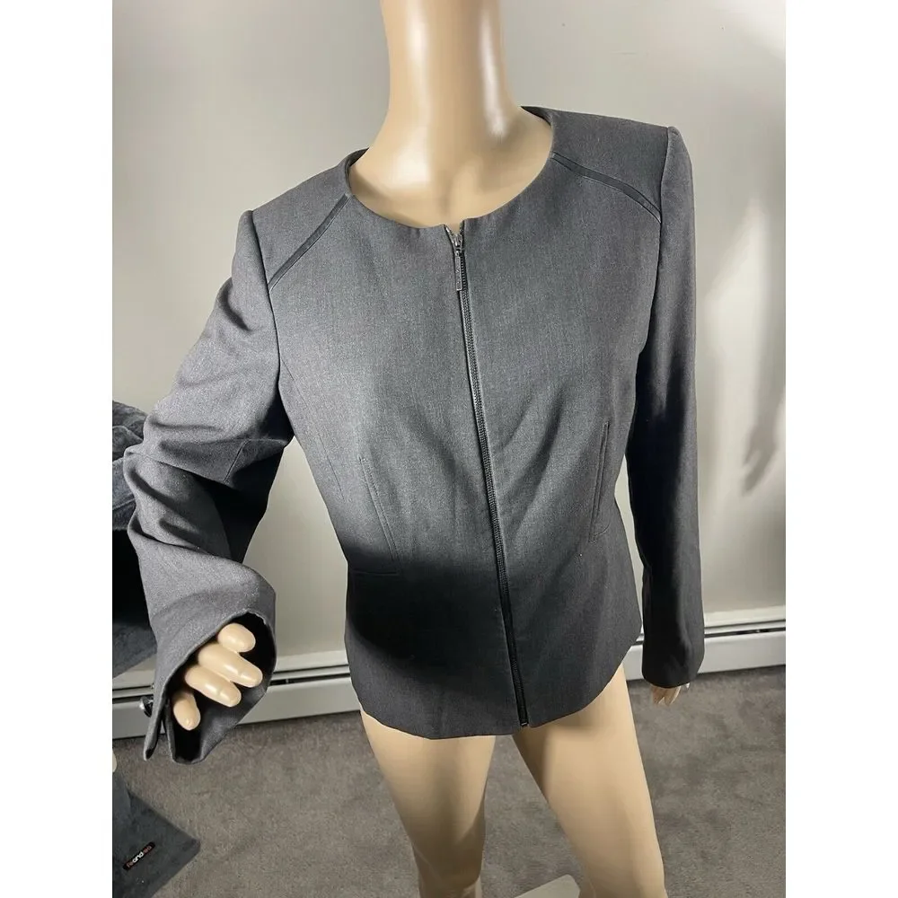 Calvin Klein Womens Petite Zip Up Grommet Blazer Jacket Black 14P